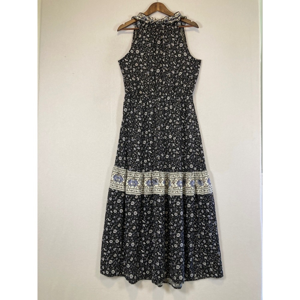 Knox Rose Black Floral Maxi Dress with Cream & Blue Trim - Picture 2 of 9